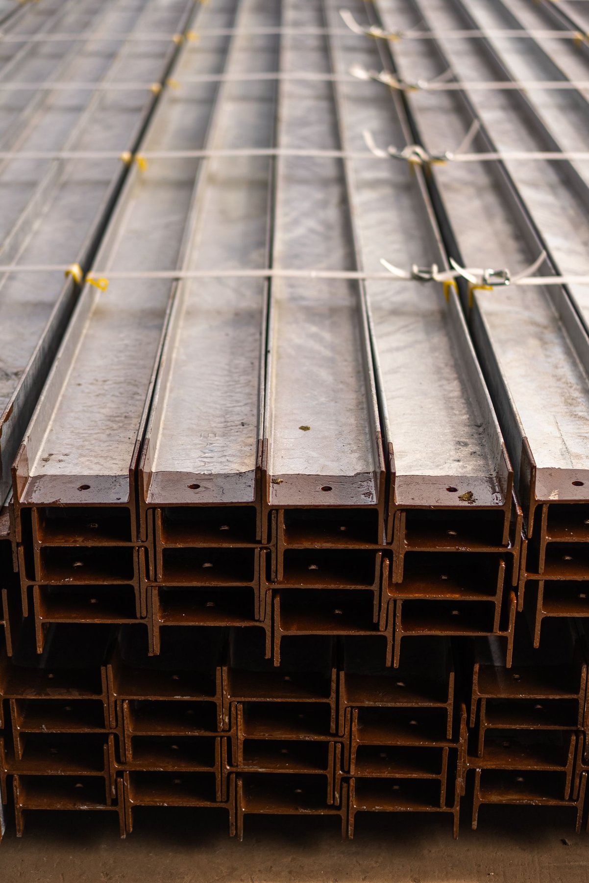 Heavy steel channel sections stacked for industrial construction